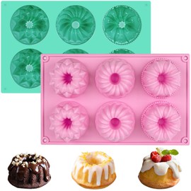 HUAKENER 2 Pcs Mini Fluted Cake Pan, 6-Cavity Fluted Tube Cake Pan, Non-stick Silicone Baking Mold for Cupcakes, Donuts, Cornbread, Brownies, Jellies