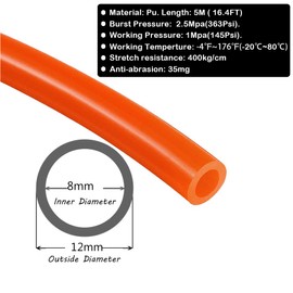 Beduan 12mm x 8mm Orange Pneumatic Tubing Pipe PU Polyurethane Air Compressor Tubing Hose Pipe Line Fluid Transfer 16.4ft 5 Meter
