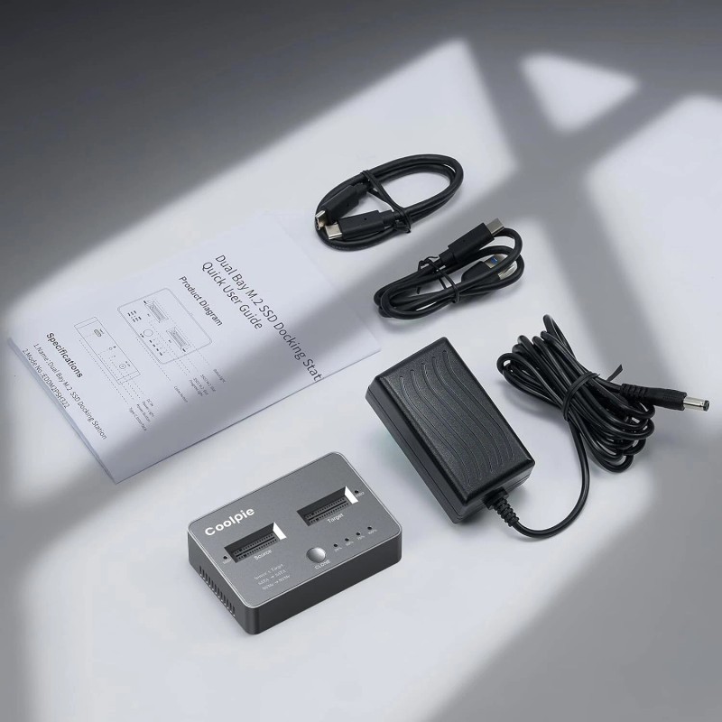 Coolpie Offline Clone M.2 NVME/SATA Duplicator 2-Bay Docking Station for