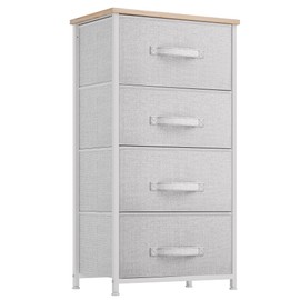 YITAHOME Dresser with 4 Drawers - Fabric Storage Tower, Organizer Unit for Bedroom, Living Room, Hallway, Closets - Sturdy Steel Frame (Light Grey)