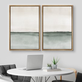 MUDECOR Framed Canvas Print Wall Art Set Grunge Industrial Gray Watercolor Horizon Abstract Shapes Illustrations Modern Art Decorative for Living Room, Bedroom, Office - 24"x36"x2 Natural