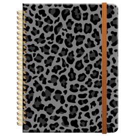 Ruled Spiral Writing Notebook,A5 Hardcover Lined College Journal for Women Lady Girl,Strong Twin-Wire Binding with Premium Paper,8.4" X 6",Perfect for School,Office,Home Gifts(black and gray leopard)
