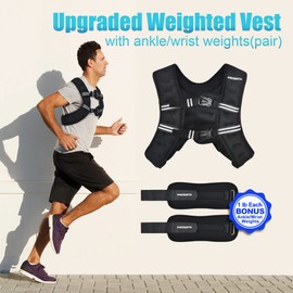 PACEARTH Weighted Vest with Ankle/Wrist Weights 6lbs-30lbs Body Weight Vest with Reflective Stripe, Size-Adjustable Workout Equipment for Strength Training, Walking, Jogging, Running for Men Women