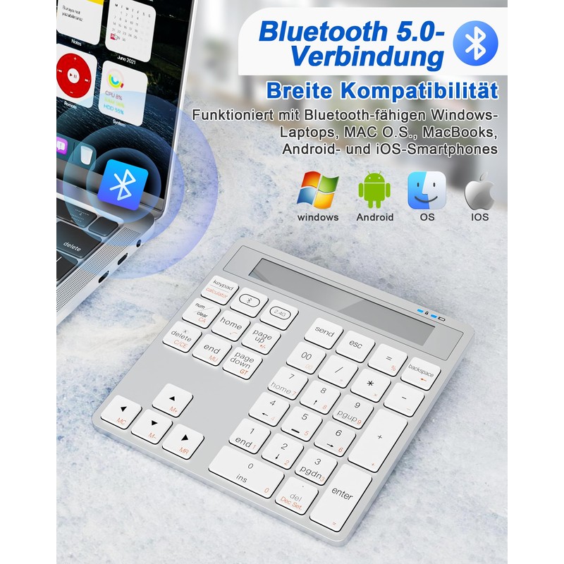 Pubiohs Bluetooth Numpad - Dual Mode Numeric Keypad Bluetooth +