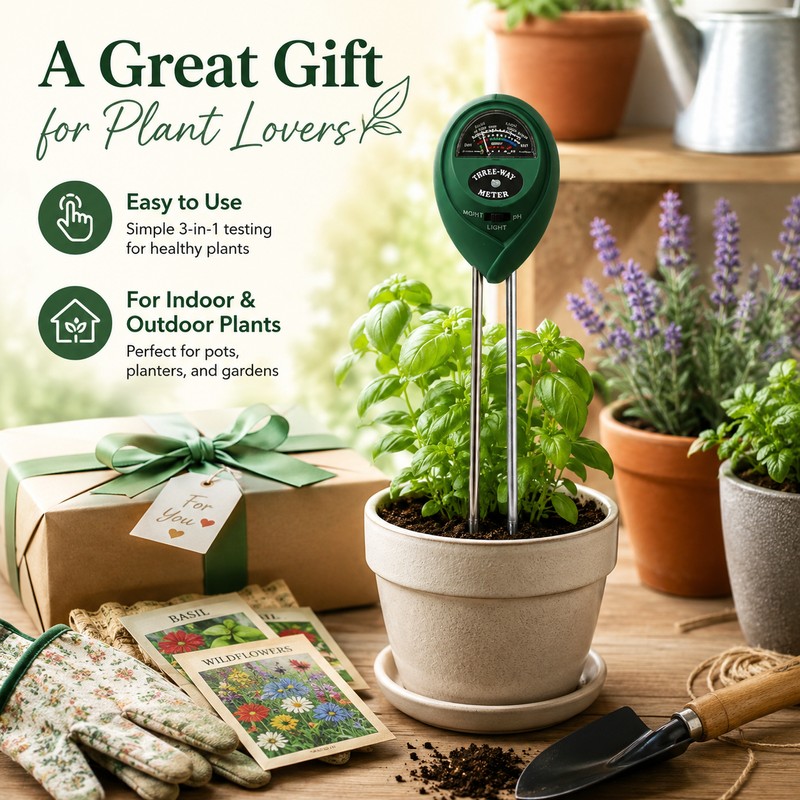 3-in-1 Soil pH Meter for Garden Plants – Moisture, Light