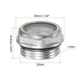 HARFINGTON 2pcs Air Compressor Oil Sight Glass 22 x 1.5mm Male Thread Liquid Level Gauge Aluminum Alloy Hex Head Oil Indicator Window with O-Ring for Air Compressor Gearbox Tanks, Silver