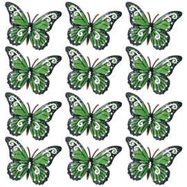 AB Tools Set of 12 Green Small Metal Butterflies Garden/Home Wall Art Ornament