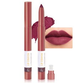 BINGBRUSH Matte Lip Crayon Set – Longwear, Waterproof, Velvet Finish, Built-in Sharpener, Smooth Lip Liner & Gloss (21#Dark Red, 1 Count (Pack of 1))