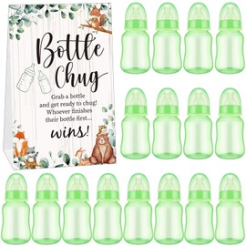 TrelaCo Bottle Chug Baby Shower Game 20 Pcs Baby Bottles Shower Favor with 1 Animal Theme Sign for Gender Reveal Party Supplies Gifts(Transparent Green)