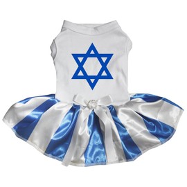 Petitebelle Star of David White Shirt Blue White Striped Tutu Puppy Dog Dress