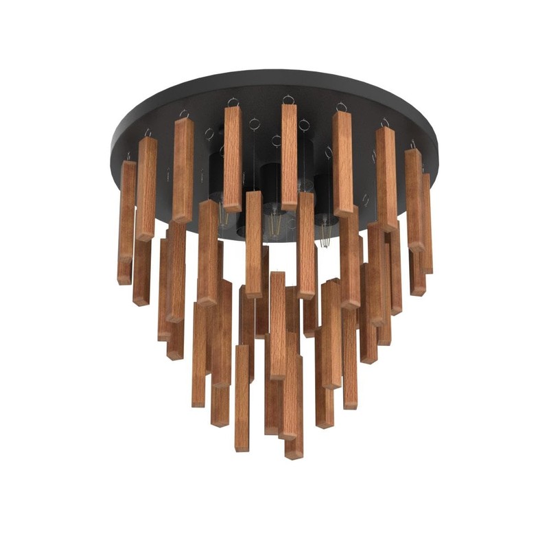 5-Light Semi Flush Mount Ceiling Light Fixture Rustic Wood Chandelier