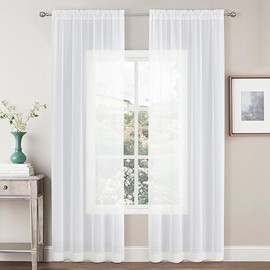 CUCRAF White Sheer Curtains 84 Inches Long 2 Panels Set, Semi Sheer Rod Pocket Window Treatment Voile Drapes for Living Room Bedroom(37''W x 84''L, Off White)