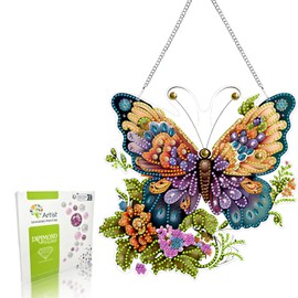 VNRGG DIY Hanging Diamond Art Pendant Painting Kit Butterfly Special Shape Crystal Diamond Art Painting Garden Wall Hanging Kit Hanging Decorations Box Set