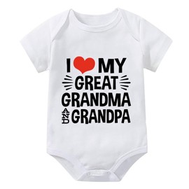 WOOYONGING I Love My Great Grandma And Grandpa Newborn Baby Girl Coming Home Outfit Short Sleeve Cotton Romper Baby Girl White Baby Girl