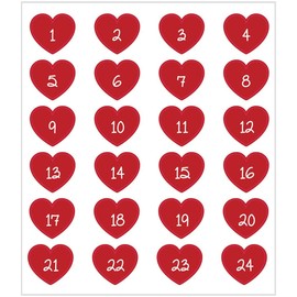 RED Hearts Advent Numbers Mix Fancy Stickers Kids Crafts, Card Making, Glitter, Foiled 29115