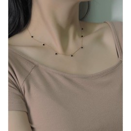 Aleasha Black Onyx Necklace Gold Plated Stainless Steel 45cm Aesthetic Necklaces for Women Girls Jewelry