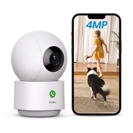 AOSU 4MP Security Camera Indoor, 2.5K Baby Monitor Pet Camera 360° for Home Security, WiFi Camera with 5/2.4 GHz Wi-Fi, One-Touch Call, Smart Motion Tracking, IR Night Vision, Compatible with Alexa