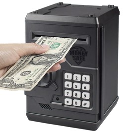 Electronic Piggy Bank with Password Lock & Mini ATM Function - Money Saving Box for Kids, Safe Coin Bank Toy for Ages 3 for Boys & Girls (Iron Grey)