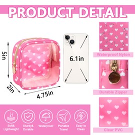 UIXIZQ - Bolsa de maquillaje de nailon transparente, bolsa de viaje, neceser, bolsas de cosméticos con cierre, organizador de maquillaje, tamaño pequeño, grande para mujeres y niñas, Rosado Heart, Mini