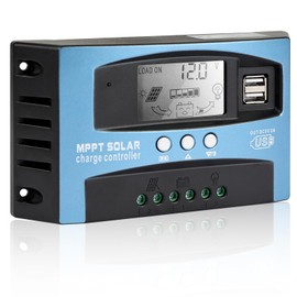 60A MPPT Solar Charge Controller, 12V/24V Auto Solar Panel Intelligent Regulator with Dual USB LCD Display Multiple Load Control Modes Timer Setting
