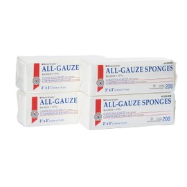 Henry Schein 100% Cotton Woven All-Gauze Sponge 3x3 12 Ply Non-Sterile Square for Wound Dressing Gauze Sponge-Pads for Wound Care & Home First Aid Kits, 200 / Pack, 570-2648