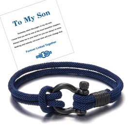 BELLA-Bee To My Son/To My Grandson Bracelet Son Gift from Mom and Dad I Will Always Be With You Braided Bracelet Son Birthday Gift First Day of School Back to School (To My Son, Blue Rope)