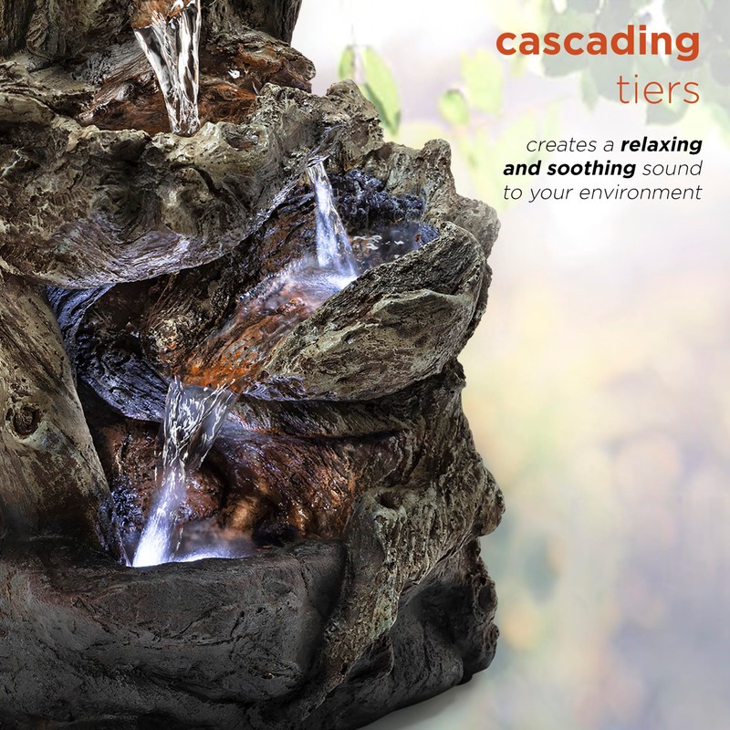 Alpine Corporation - 14" Tall Indoor Tiered Log Tabletop Fountain