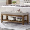 24KF Large Rectangular Upholstered Tufted Linen Fabric Ottoman Bench, Padded