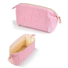 Ms. pen- Aesthetic Quilted Makeup Bag for Women, Pink, Puffy Padded Cute Makeup Bag Cute, Cosmetic Pouch, Quilted Pouch