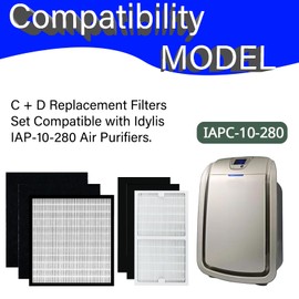 IAP-10-280 Replacement Filter for Idylis IAP-10-280 Air Purifier, Include 1C + 1D Hepa Filter and 2C + 2D High Efficiency carbon Filter