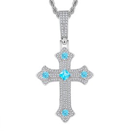 Vemhel Men's and Women's Cross Necklace Brass Gold Plated Square Crystal Zircon Pendant Faith Created Aquamarine Jewelry for Men's and Women's
