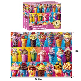 500 Piece Puzzles for Adults,Colorful Ice Cream Food Jigsaw Puzzle for Adults Seniors,Recycled Cardboard Summer Puzzle 500 Piece,Challenging Family Game Great Gift for Family Friends,20.5 x 15 in