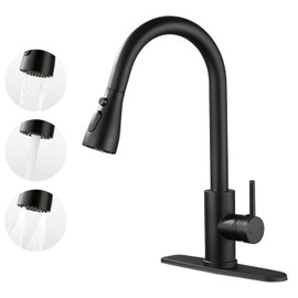 Kitchen Faucet with Pull Down Sprayer，Stainless Steel Single Handle Kitchen Faucet，1/3 Hole, Deck Plate Included，Suitable for farmhouses, Campers, Laundry Rooms, RVs, and Bars(Black)