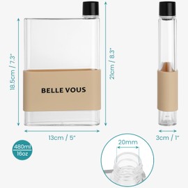 BELLE VOUS Flat Plastic Portable Water Bottle - 480ml/16oz BPA-Free Slim Reusable Bottle - Ideal for Sports, Travel/Camping & School - Fits in Any Bag