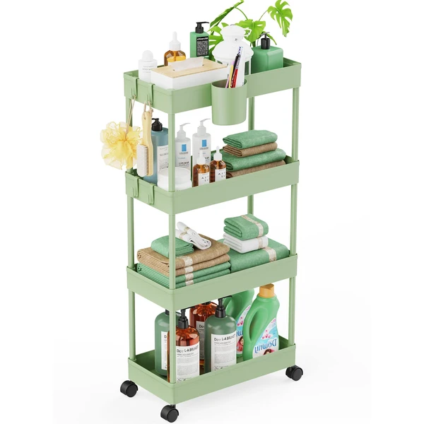 LEHOM Slim Rolling Storage Cart - 4 Tiers Bathroom Organizer