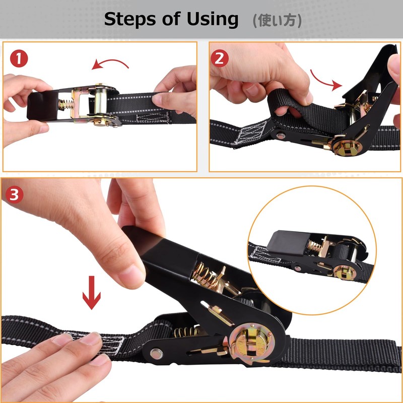 Azarxis Ratchet Belt, Lashing Belt, Tie Down Belt, Break 800