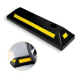 VaygWay Heavy Duty Rubber Parking Curb Guide –Car Parking Block - 2 Pcs Driveway Car Garage Wheel Stopper- Professional Grade Parking w/Yellow Reflective Tape Curb– Universal (Black + Yellow 1 Pc.)