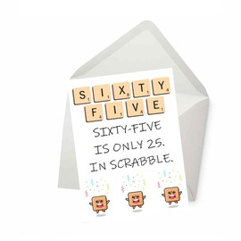 PICTURE THIS PRINTS Funny 65th Birthday Card – Word Game Inspired Greeting for Board Game Lovers, Unique Milestone Birthday Card for Him or Her, Punny Nerdy Humor, Comes with Envelope (5x7”)