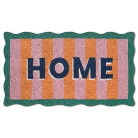 Scalloped Coir Welcome Doormat, 16 x 28 Inch Entrance Mat,Stripe,Classic