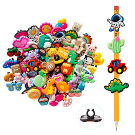 Juszok 45Pcs Random Different Pencil Toppers Decoations Lovely Pencil Clip Topper PVC Pencil Charms Prizes for Students Kids Classroom Rewards Gifts