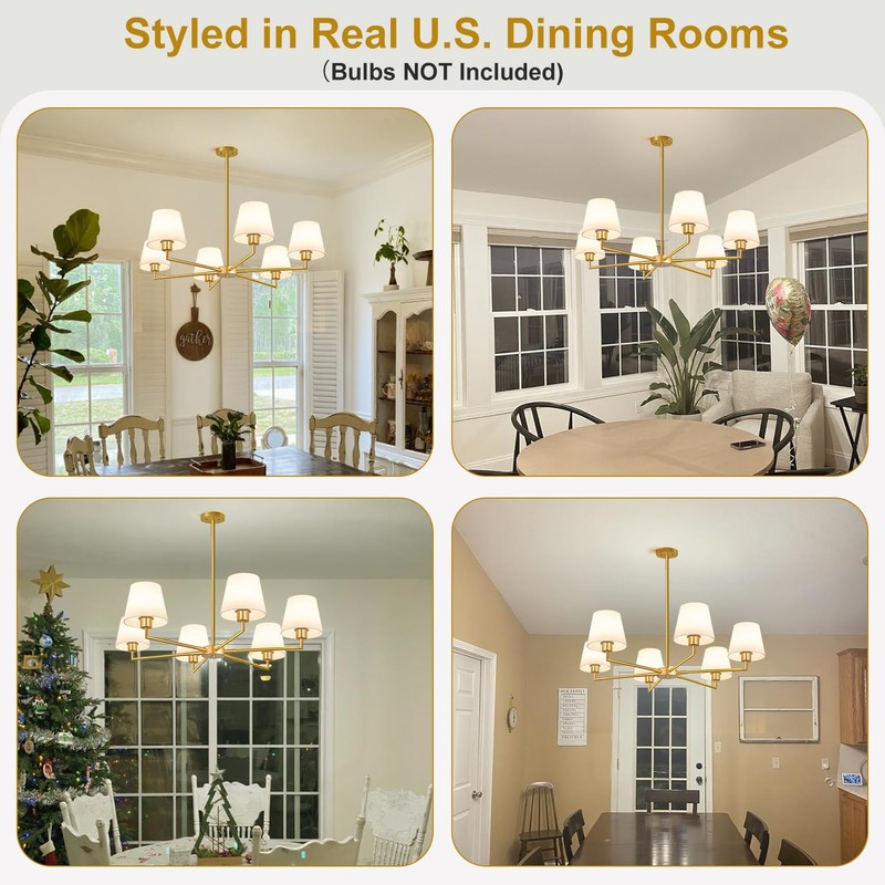 36" Gold Dining Room Chandelier (6-Light, 36-Inch), Adjustable Linear Chandelier