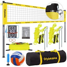 Olybeaka Outdoor Professional Volleyball Net Set for Backyard Beach with Adjustable Heavy Duty Poles, Durable Net, PU Volleyball & Pump, Carry Bag