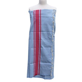 LES POULETTES - Towel Cotton Fouta Hammam or Beach Blue Sky Color Fuchsia Stripes