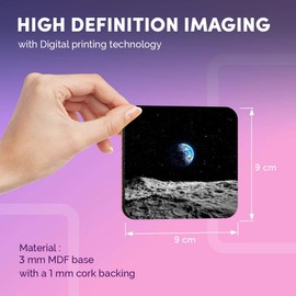 Destination Vinyl ltd Great Coasters (Set of 4) Square - Planet Earth Space NASA Moon Blue Drink Glossy Coasters/Tabletop Protection for Any Table Type #24374