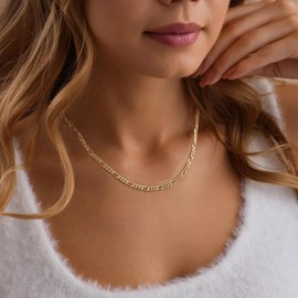 Rajputana 925 Gold Chains for Women Sterling Silver Necklaces for Women Gold Necklaces Chain 5mm Figaro Chain Jewellery Gifts 16 Inch