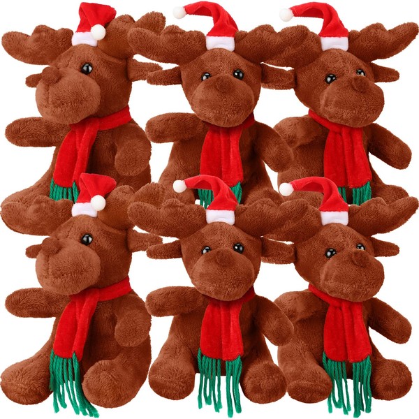6 Pcs Moose Stuffed Animal Christmas Woodland Stuffed Animals Plush Moose Toy Baby Boy Stuffed Animal Cute Small Moose Plush Doll Soft Sitting Moose Animal Toy for Teens Adult, 7 Inch (Brown)