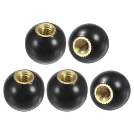 M METERXITY 5-Pack Threaded Ball Knobs, M4 Female Thread 12mm Dia. Thermoset Ball Knob for Lathe/Machine/Lawn Mowers, Round Phenolic Brass Insert Lever Handle [Black]