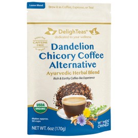 DelighTeas Organic Coffee Alternative | Ayurvedic Herbal Chicory Dandelion Coffee | Coffee Substitute | USDA Organic, Caffeine Free, Gluten Free | With Sweet Notes of Carob | 50 servings, 6oz.