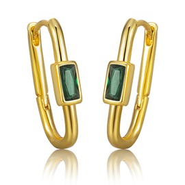 Baguette Paperclip Emerald Cut Square Huggie Hoop Earrings for Women Oval 14k Gold Plated Hypoallergenic Lightweight Dainty Cubic Zircon Jewelry Gifts