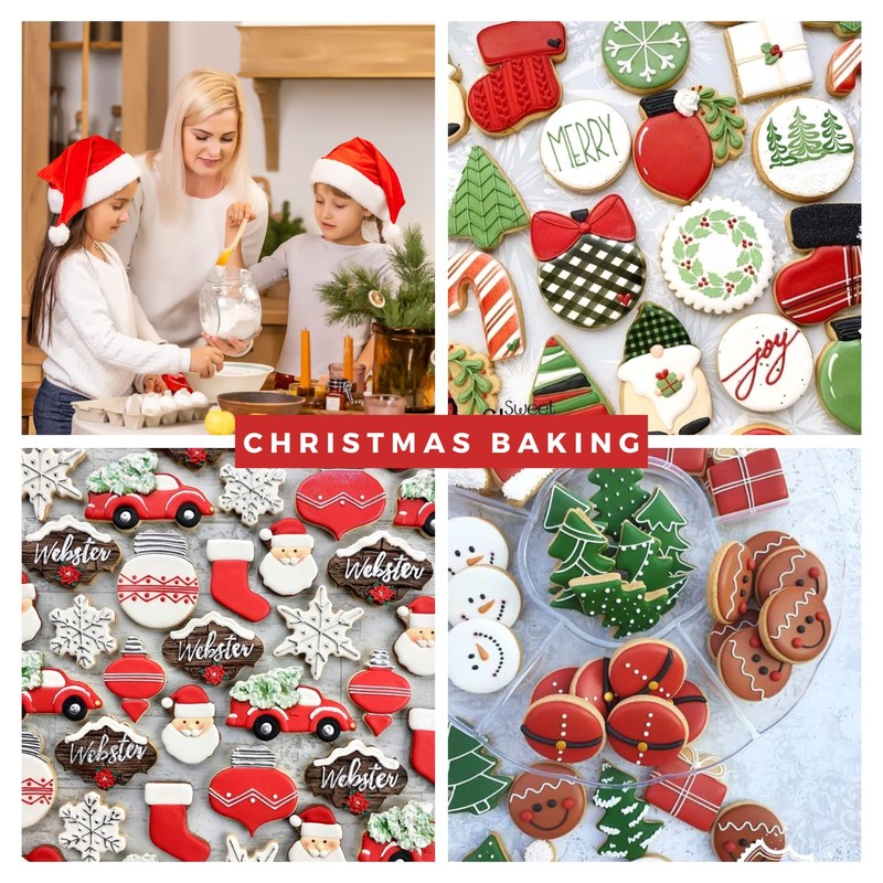 KAISHANE Christmas Cookie Cutters - 5 Pieces -Christmas Ornament,Light bulb,Round